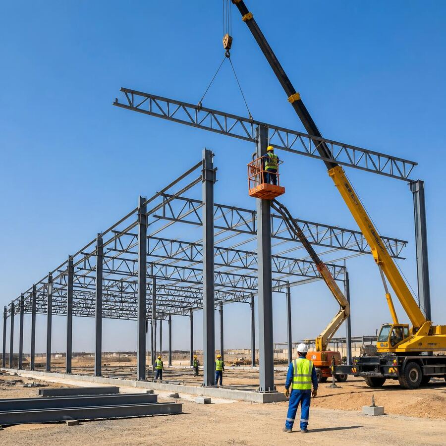 مستودع عام قيد الإنشاء بهيكل حديدي